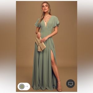 Promise of Love Sage Brush Flutter Sleeve Maxi Dress